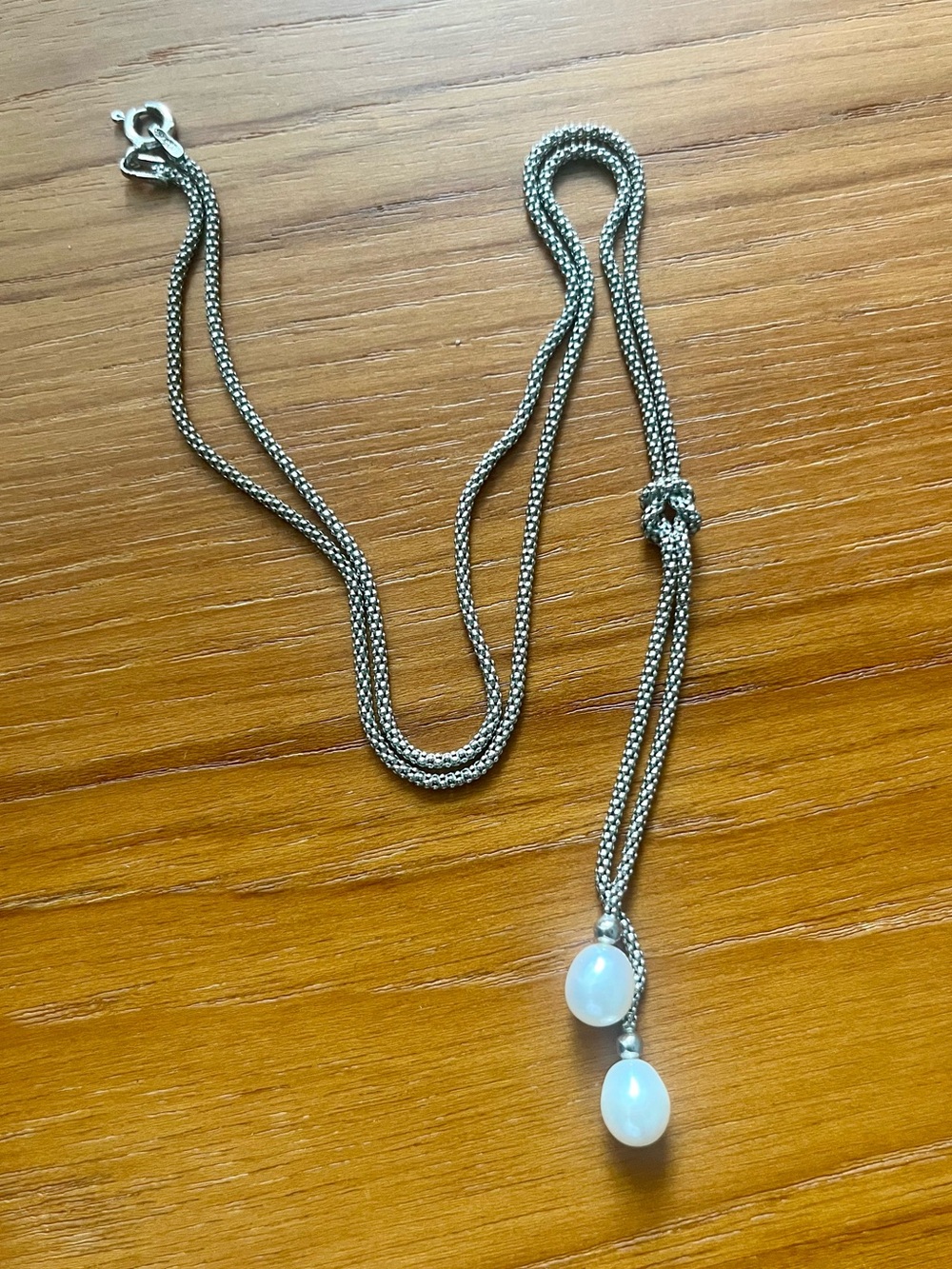 Vintage Sterling Silver .925 Freshwater Pearl Lariat Necklace